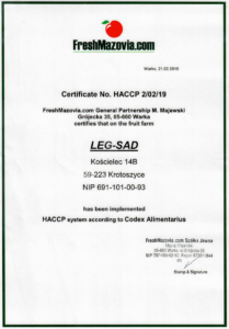 Legsad certyfikat HACCP